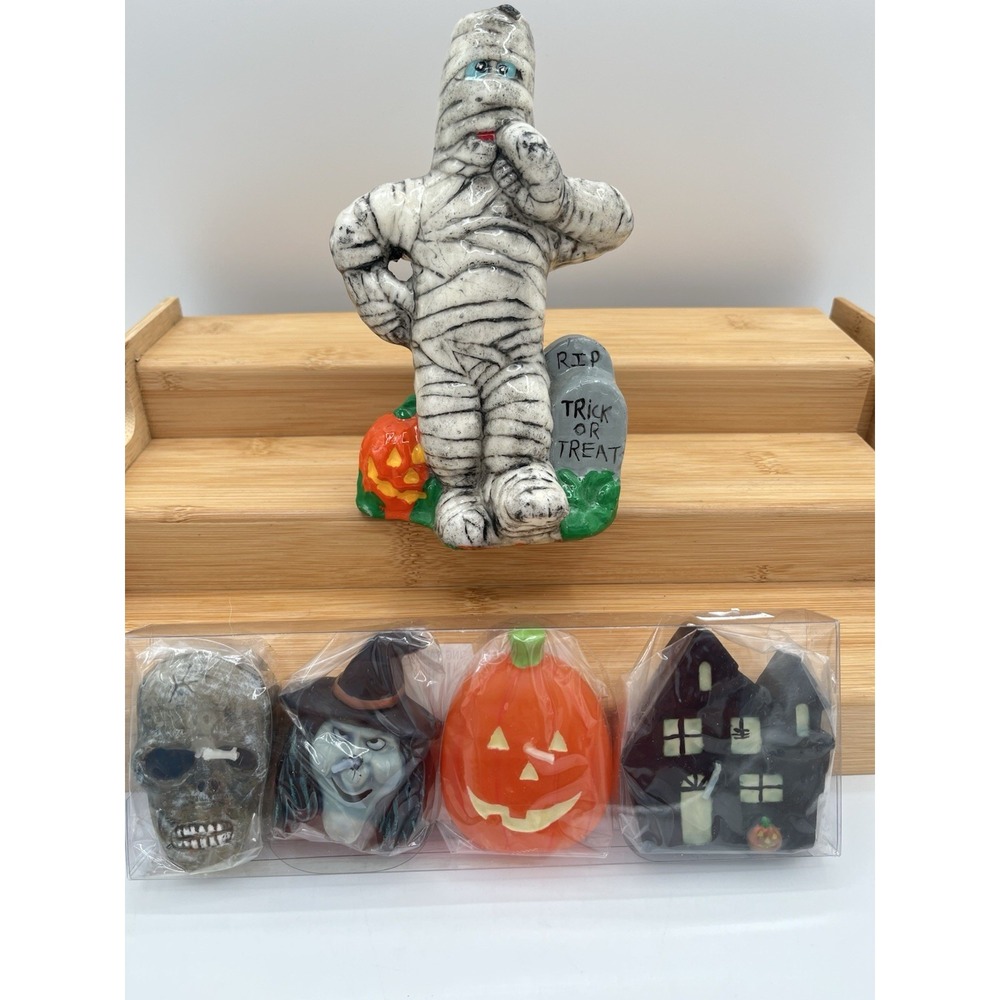 Vintage Halloween Figural Candles Mummy Witch Skull Pumpkin Haunted House Lot 5